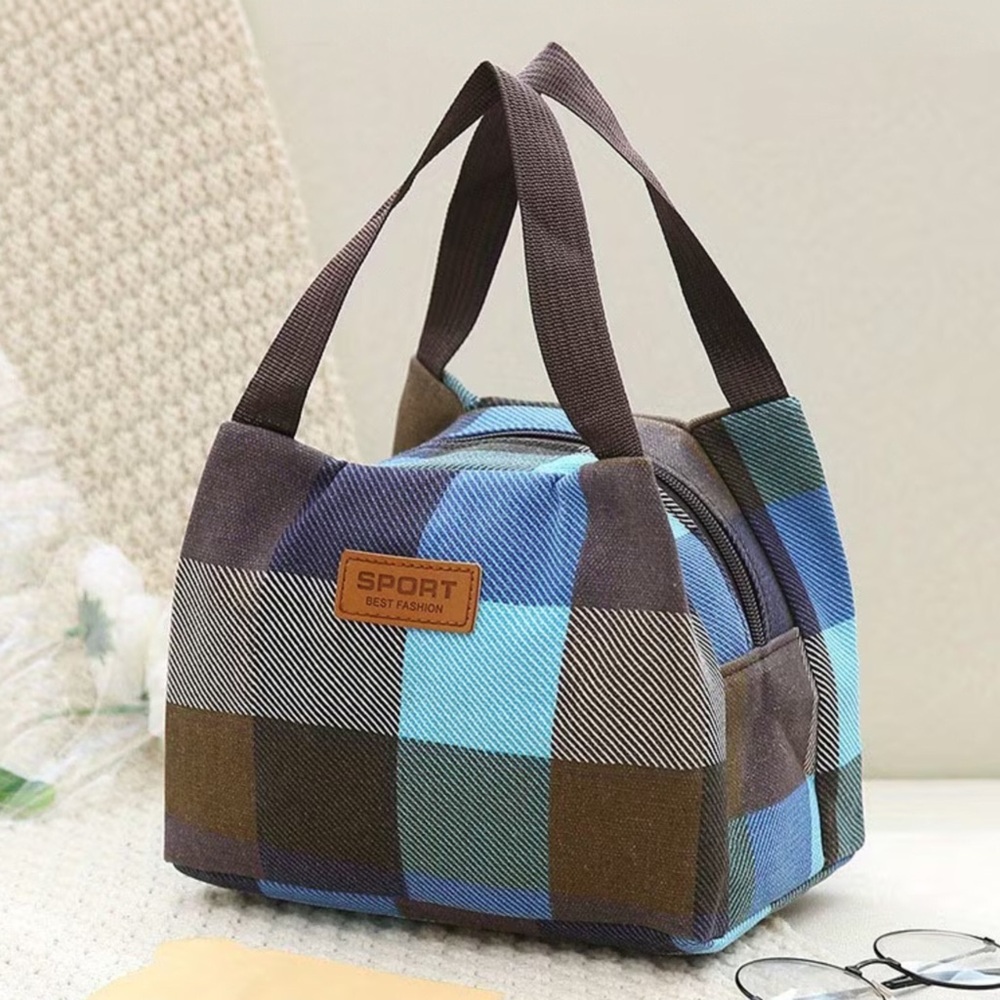 Blue Plaid Lightweight Satchel Storage Bag